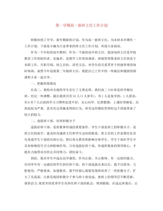 第一学期高一新班主任工作计划