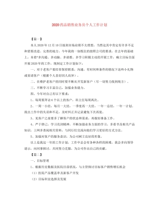 药品销售业务员个人工作计划