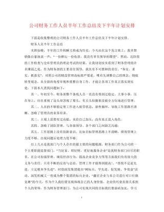 公司财务工作人员半年工作总结及下半年计划安排