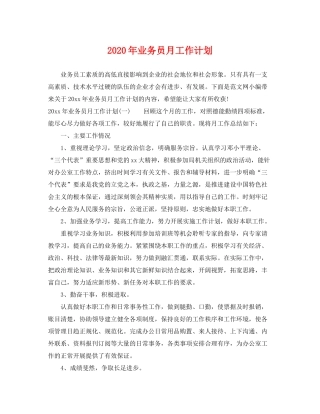 2020年业务员月工作计划