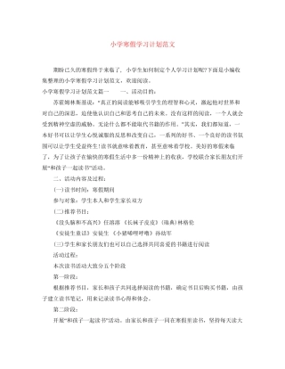 小学寒假学习计划范文