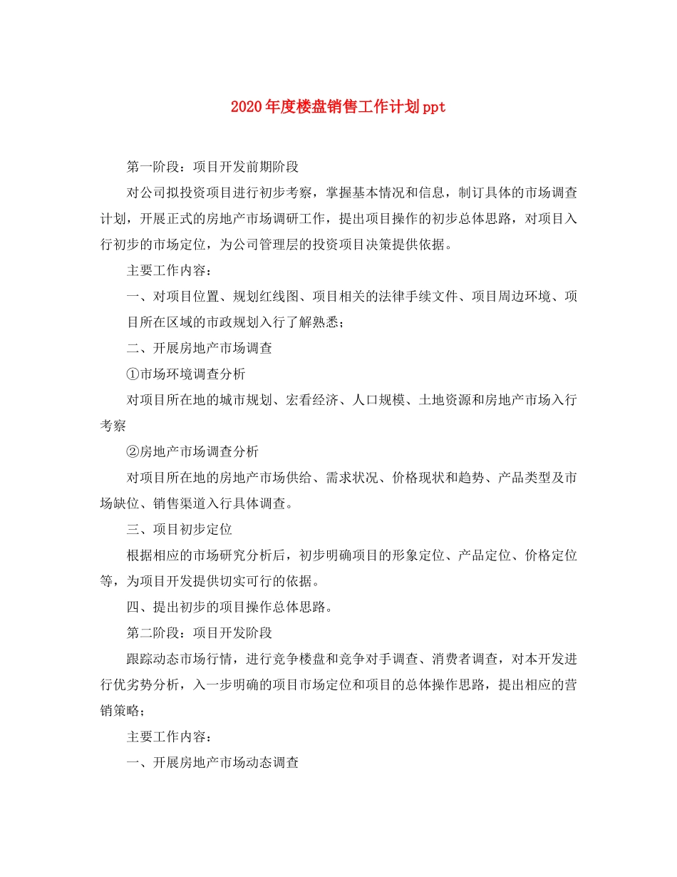 2020年度楼盘销售工作计划ppt_第1页