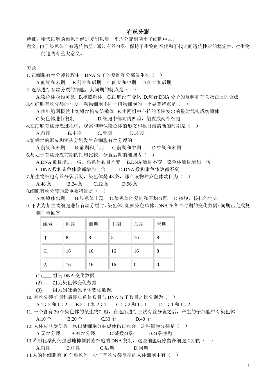 有丝分裂习题_第1页