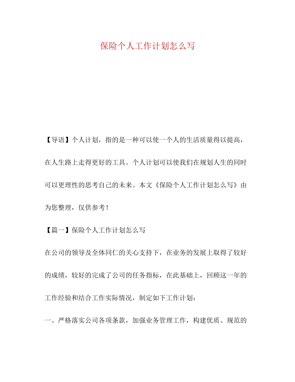 保险个人工作计划怎么写_第1页