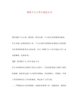 保险个人工作计划怎么写