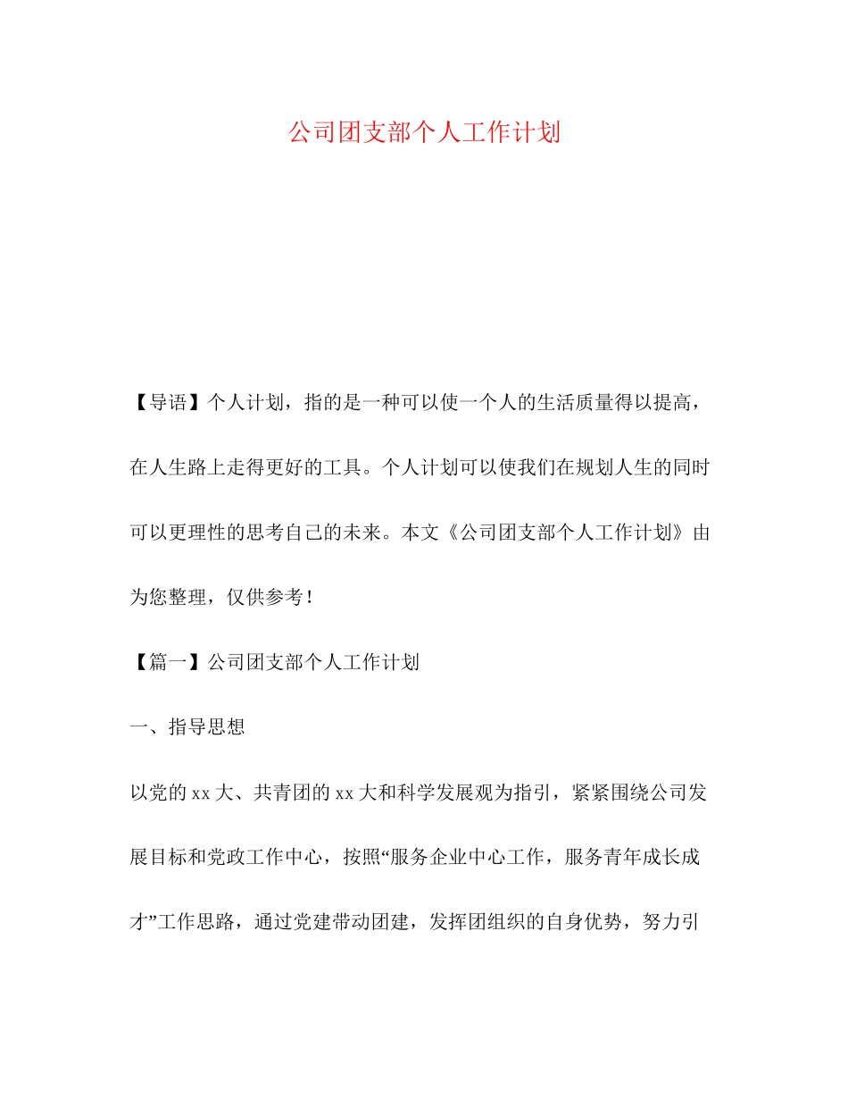 公司团支部个人工作计划_第1页