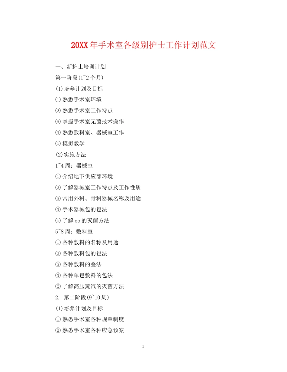 手术室各级别护士工作计划范文2_第1页