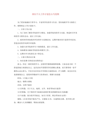 部长个人工作计划怎么写范例