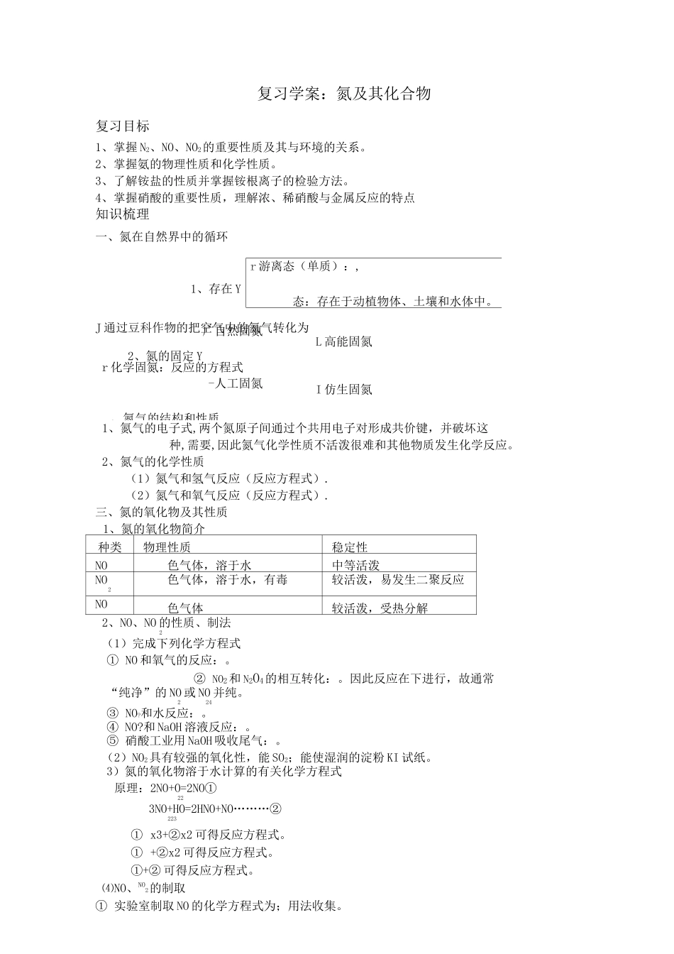 氮及其化合物复习学案_第1页