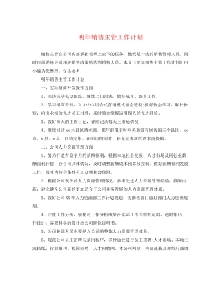 明年销售主管工作计划