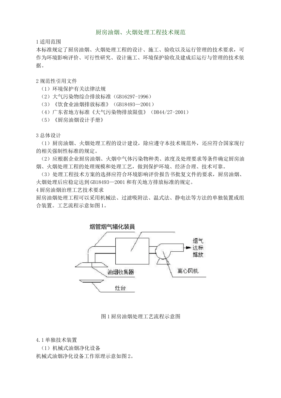 (技术规范标准)厨房油烟、火烟处理工程技术规范_第1页