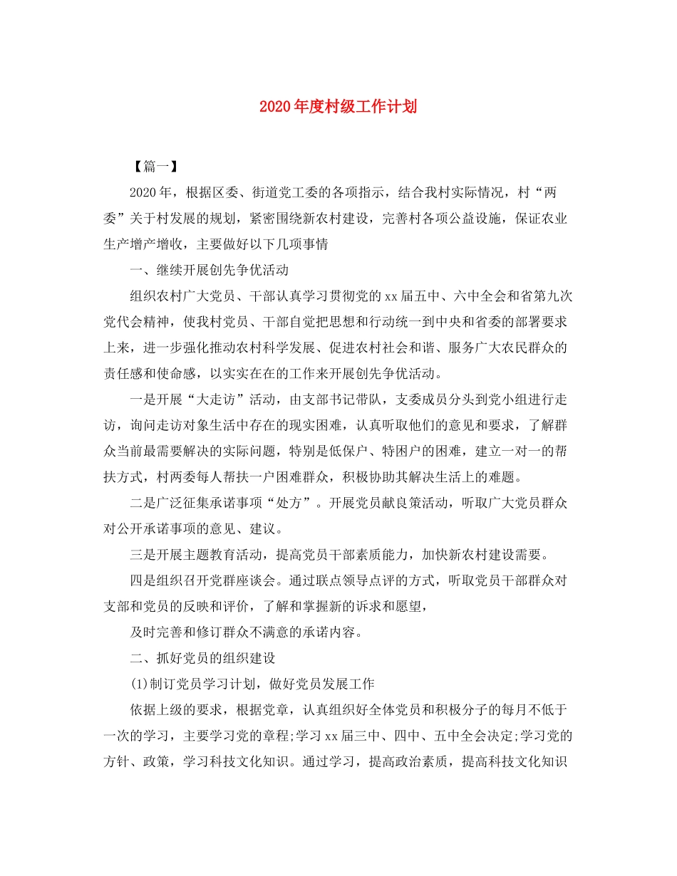 2020年度村级工作计划_第1页