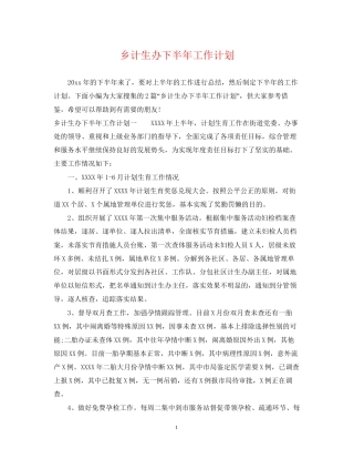 乡计生办下半年工作计划