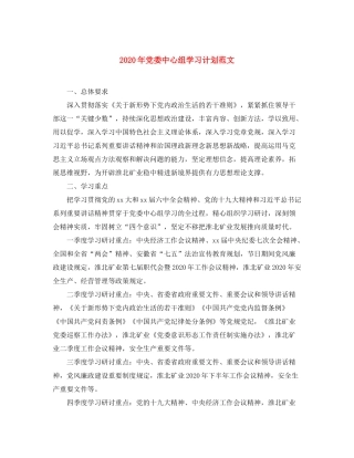 2020年党委中心组学习计划范文