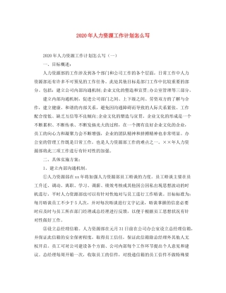 2020年人力资源工作计划怎么写
