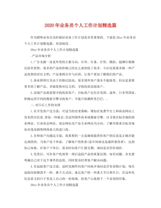 2020年业务员个人工作计划精选篇