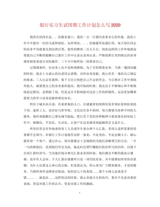 银行实习生试用期工作计划怎么写