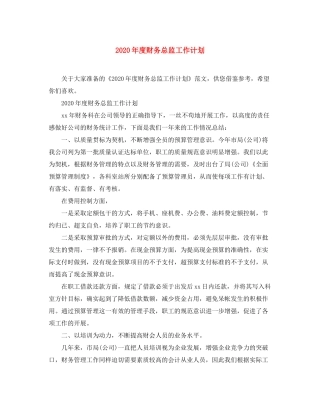2020年度财务总监工作计划