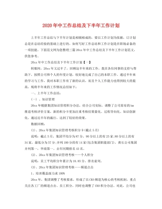 2020年中工作总结及下半年工作计划