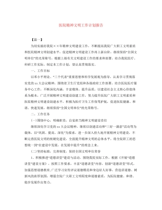 医院精神文明工作计划报告