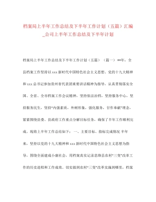 档案局上半年工作总结及下半年工作计划（五篇）汇编_公司上半年工作总结及下半年计划