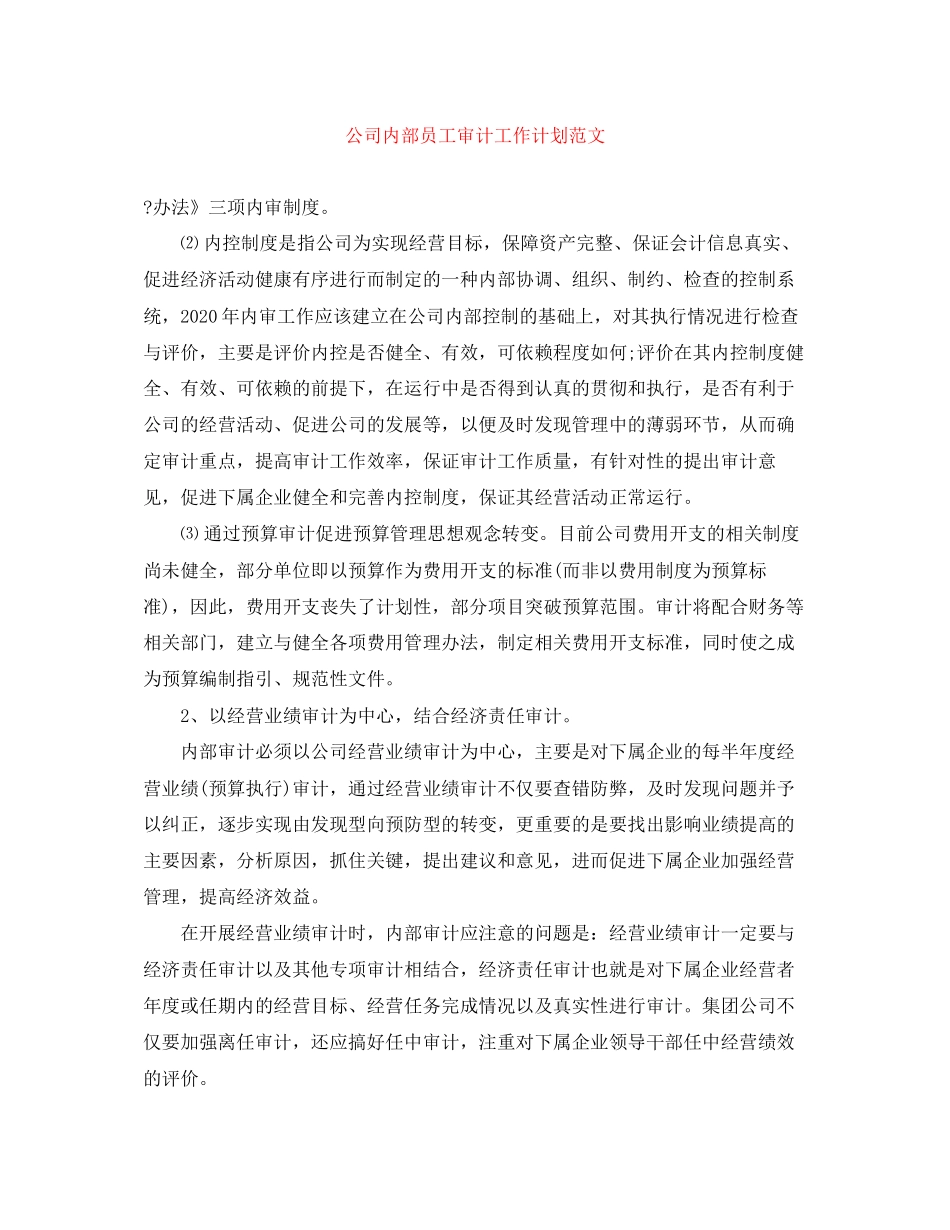 公司内部员工审计工作计划范文_第1页