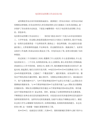 电信职员试用期工作总结及计划