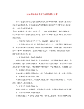 2020年外科护士长工作计划范文3篇
