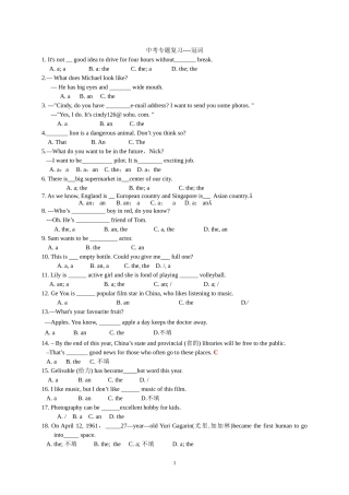 中考专题复习---冠词