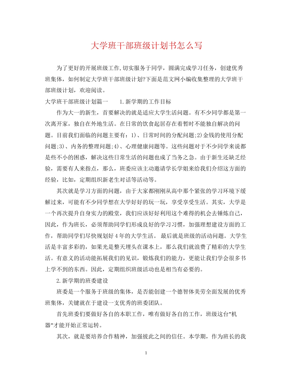 大学班干部班级计划书怎么写_第1页
