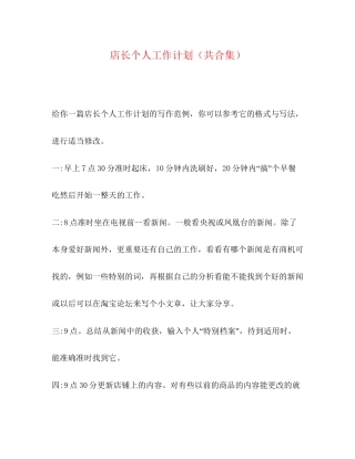 店长个人工作计划（共合集）