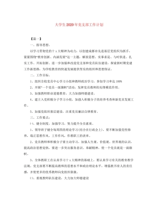 大学生年党支部工作计划