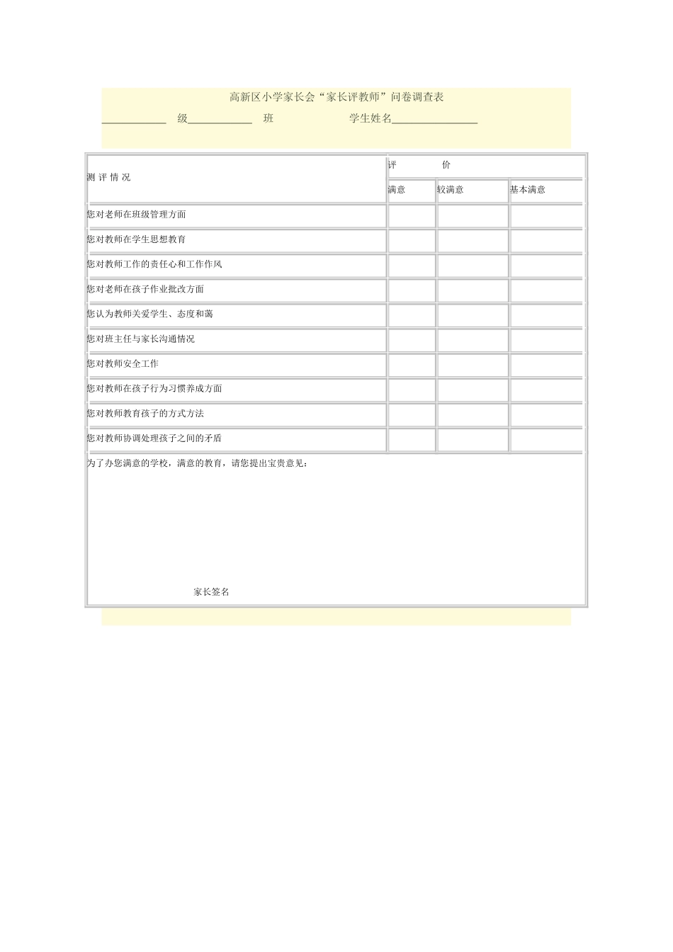高新区小学家长会问卷_第1页