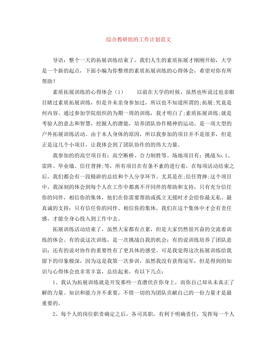 综合教研组的工作计划范文_第1页