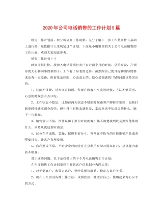 2020年公司电话销售的工作计划5篇