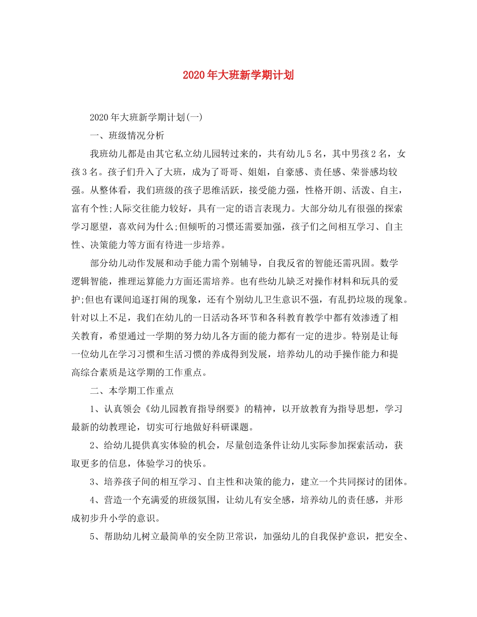 2020年大班新学期计划_第1页