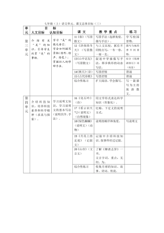 七年级（上）语文单元、课文总体目标（3）