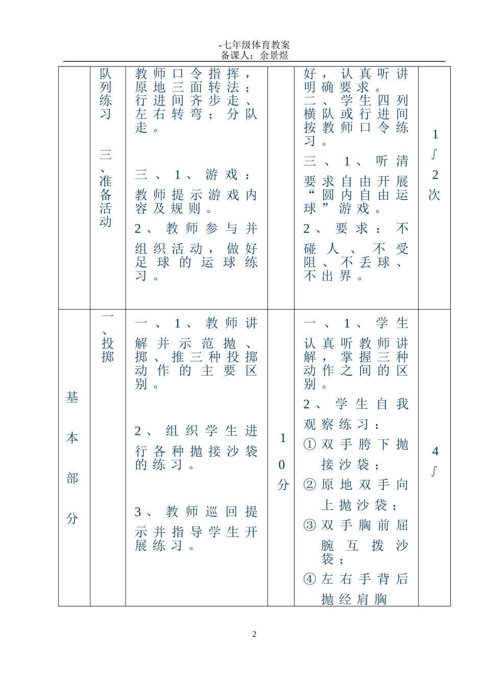 【教案全集】初中体育课教案全集_第2页