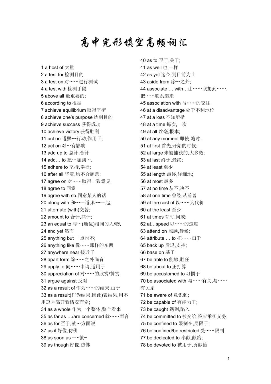 高中英语常见词组_第1页