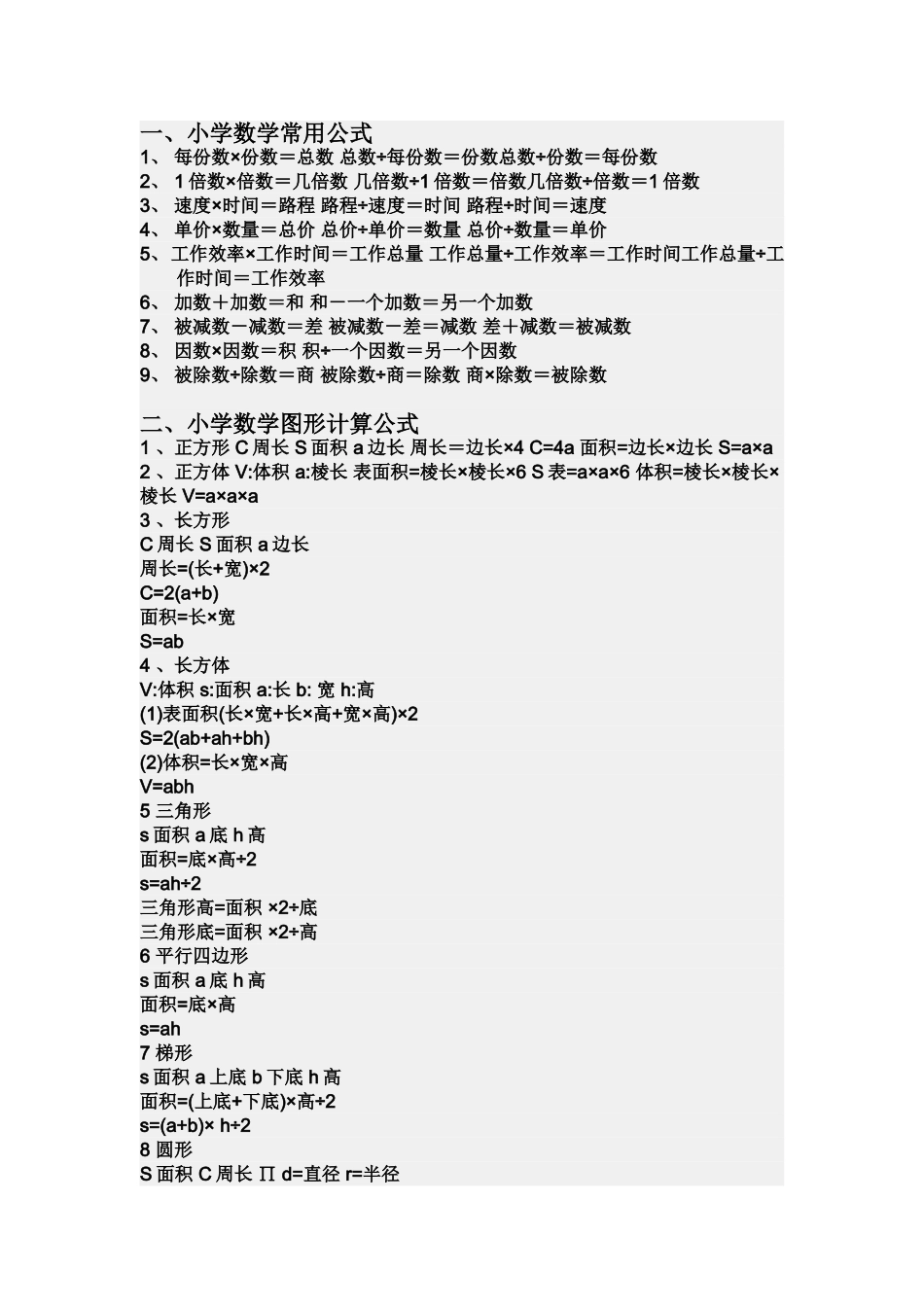小学数学常用各种公式汇总_第1页