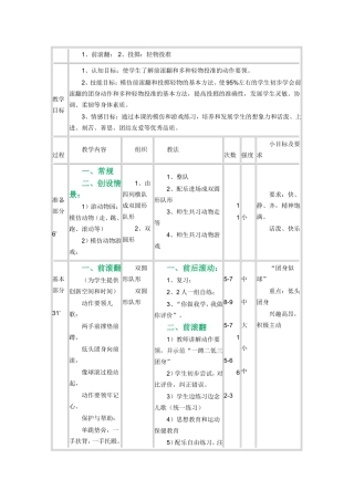 《前滚翻，轻物投准》教学设计