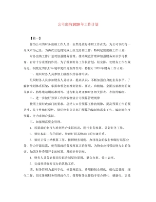 公司出纳年工作计划