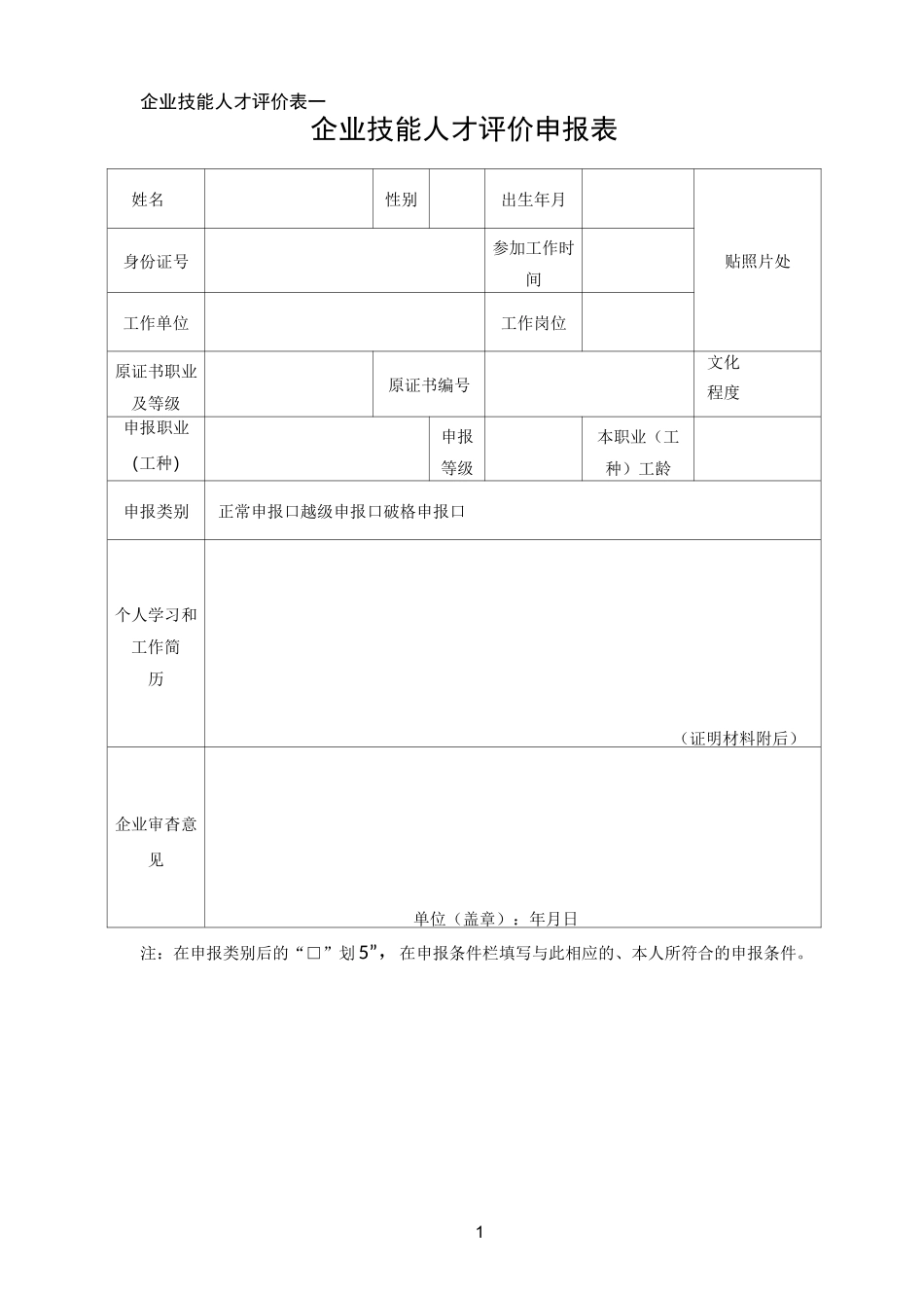 企业技能人才评价表(全套)_第1页