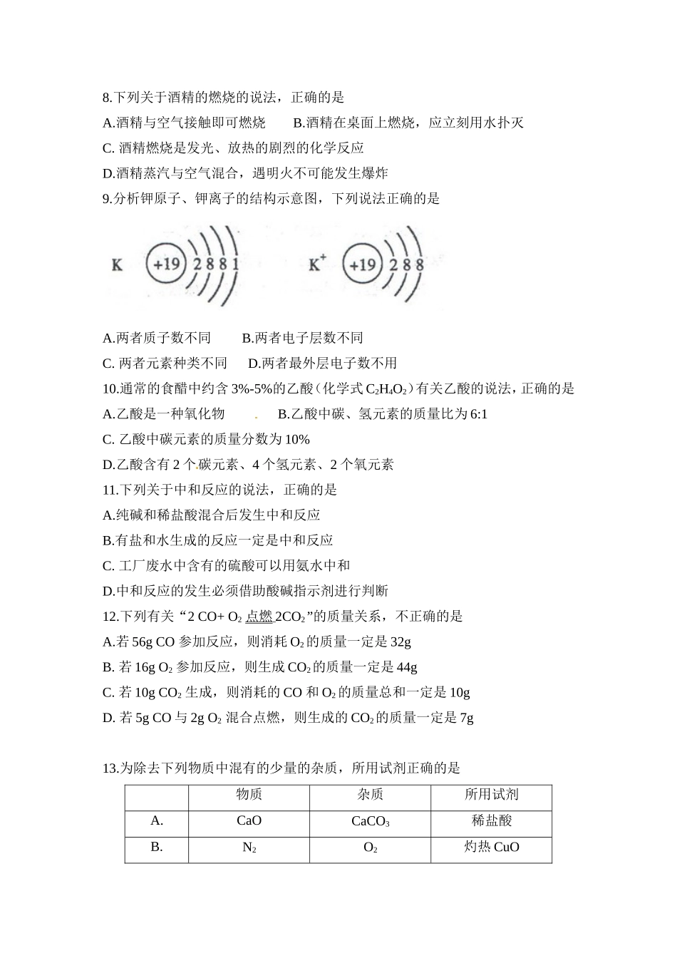 2013年沈阳市中考化学试卷及答案_第2页