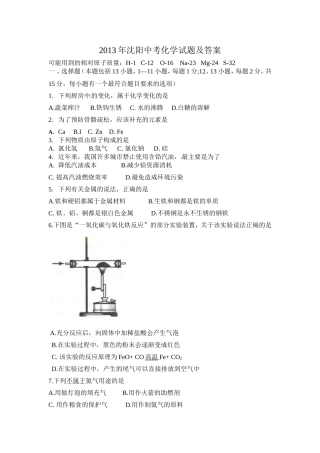 2013年沈阳市中考化学试卷及答案