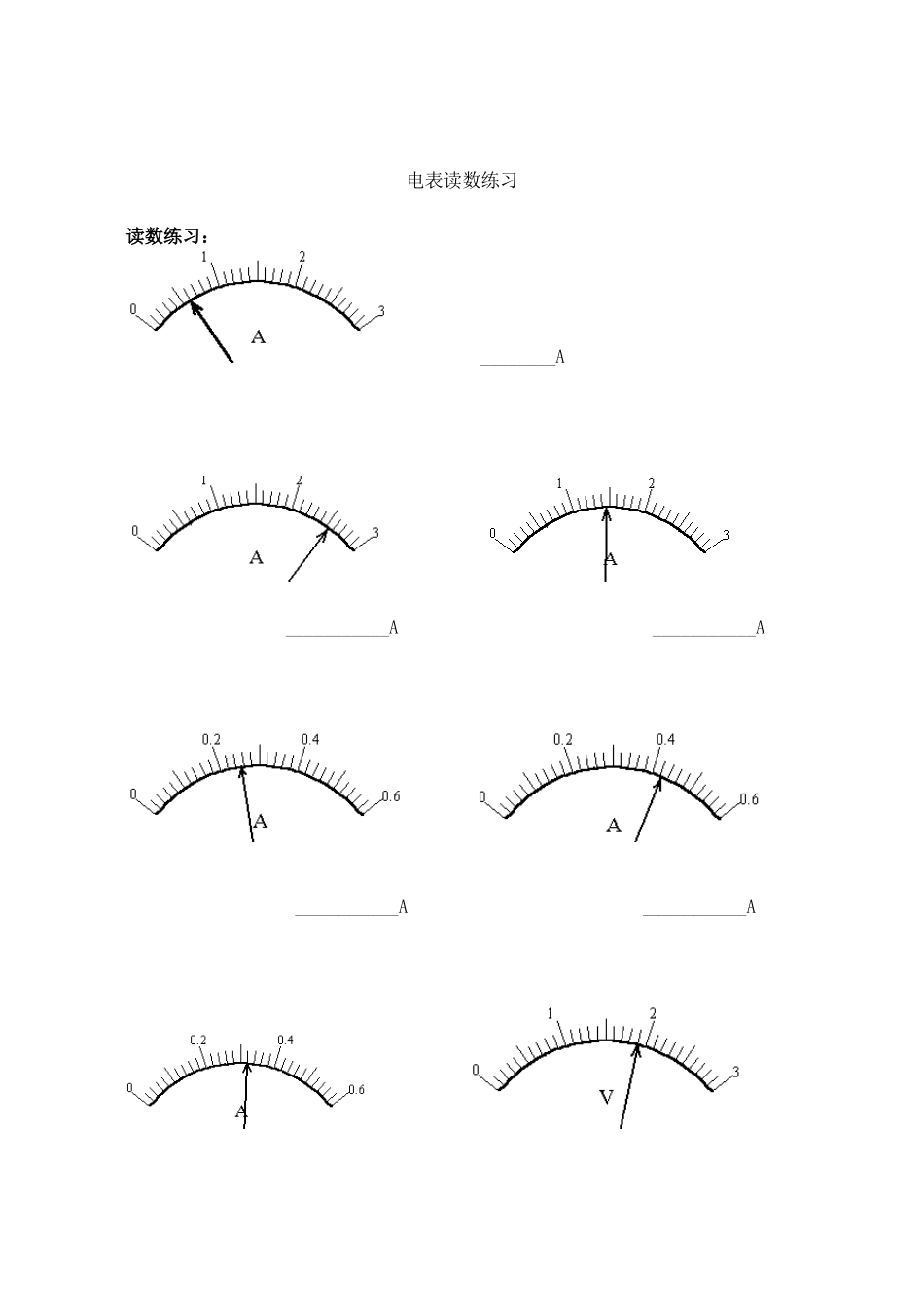 天天练习（电流表、电压表读数）_第3页