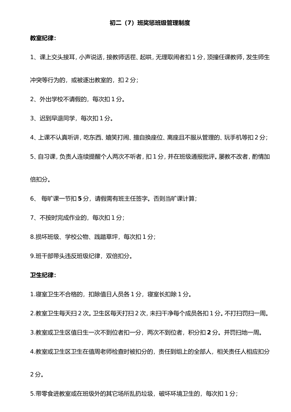 初中班级管理___平时表现奖惩班级管理量化管理制度_第1页