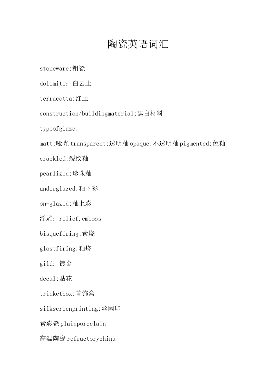 陶瓷英语词汇_第1页