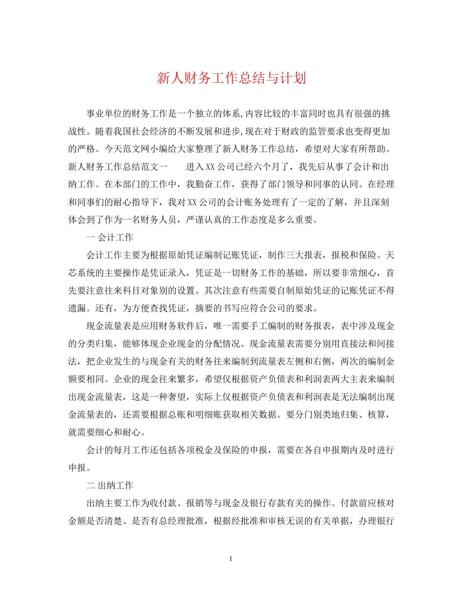 新人财务工作总结与计划_第1页