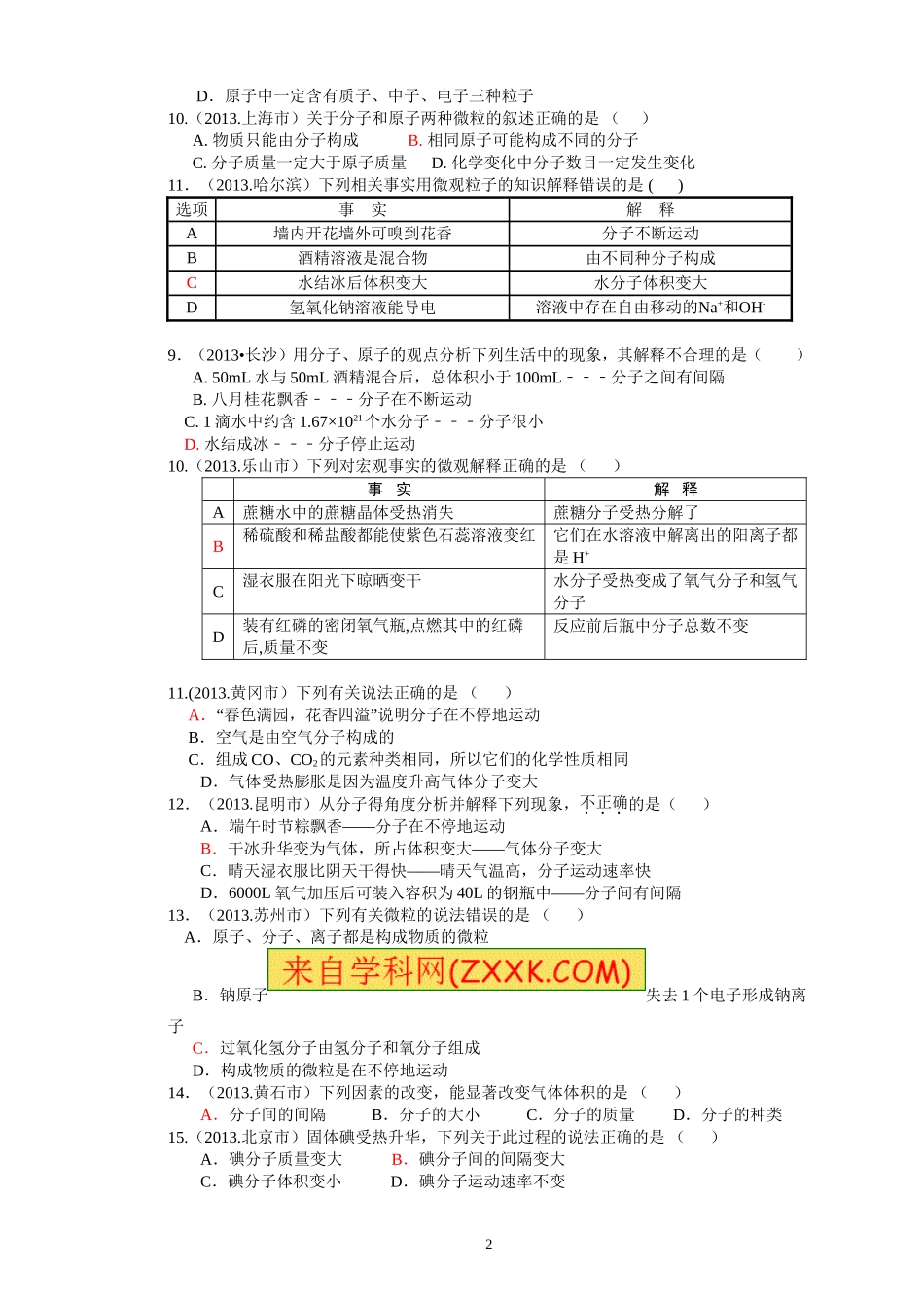 2013年中考化学试题汇编-物质组成与原子结构_第2页